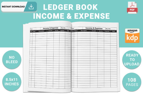 Ledger Book:Income & Expense Logbook KDP | Excel